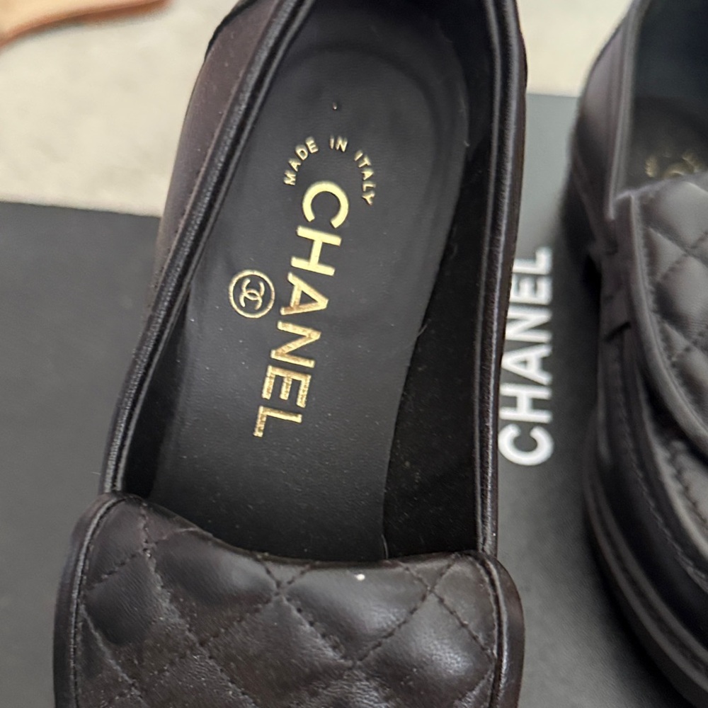 CHANEL Black Quilted Slip-On Loafers with Gold Accents - Picture 2 of 4